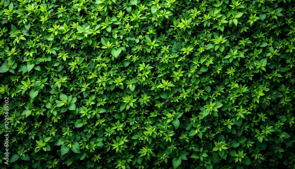 Dense green foliage background with vibrant leaves Dense green foliage background with vibrant leaves