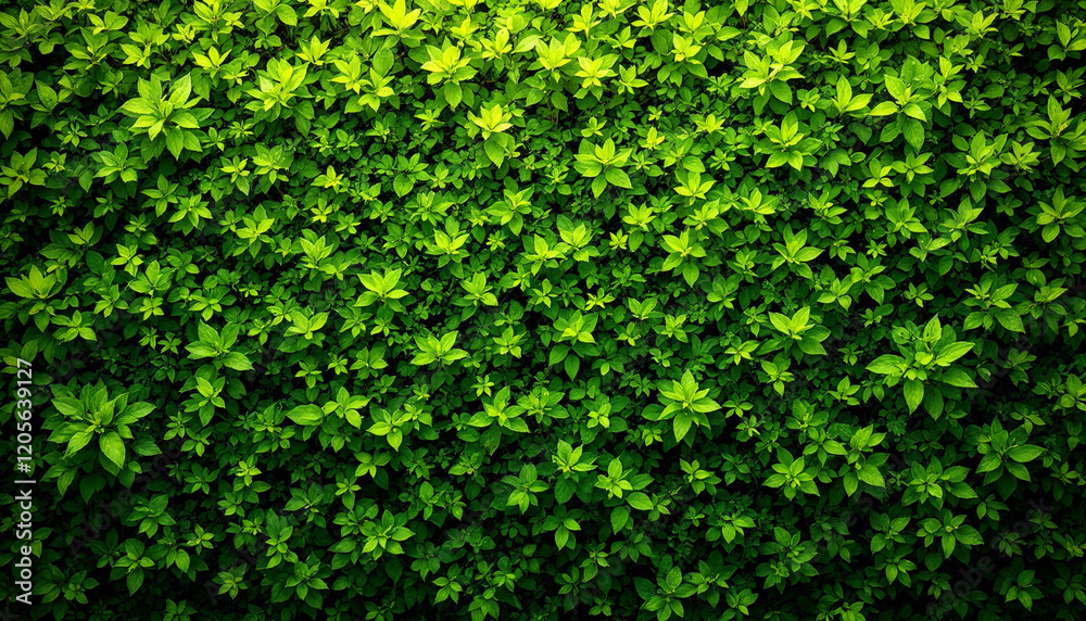 Dense green foliage background with vibrant leaves Dense green foliage background with vibrant leaves