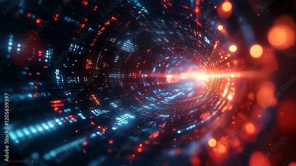 Stunning Digital Tunnel Abstract Art Red Blue Light Stunning Digital Tunnel Abstract Art Red Blue Light