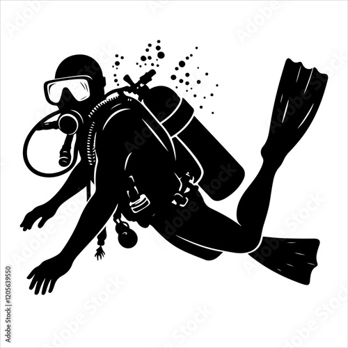 Scuba diving silhouette vector. Scuba diver logo icon vector on a white background. 