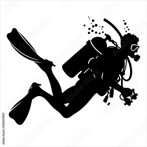Scuba diving silhouette vector. Scuba diver logo icon vector on a white background. 