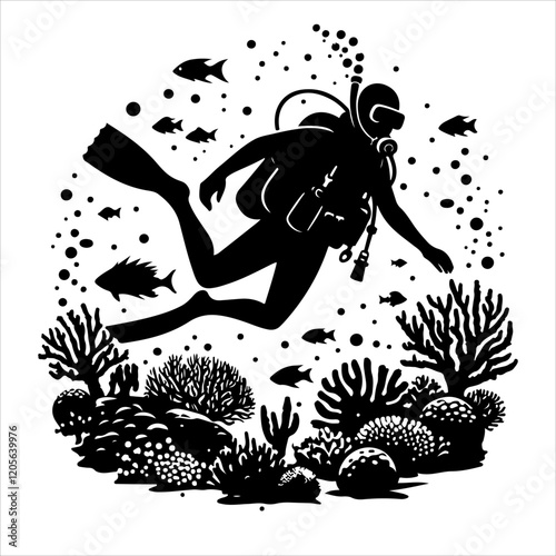 Scuba diving silhouette vector. Scuba diver logo icon vector on a white background. 