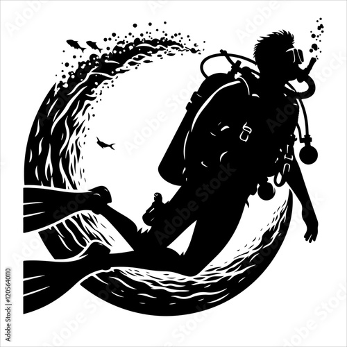 Scuba diving silhouette vector. Scuba diver logo icon vector on a white background. 