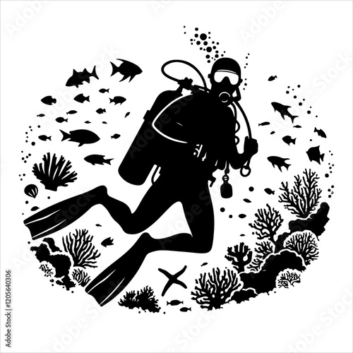 Scuba diving silhouette vector. Scuba diver logo icon vector on a white background. 