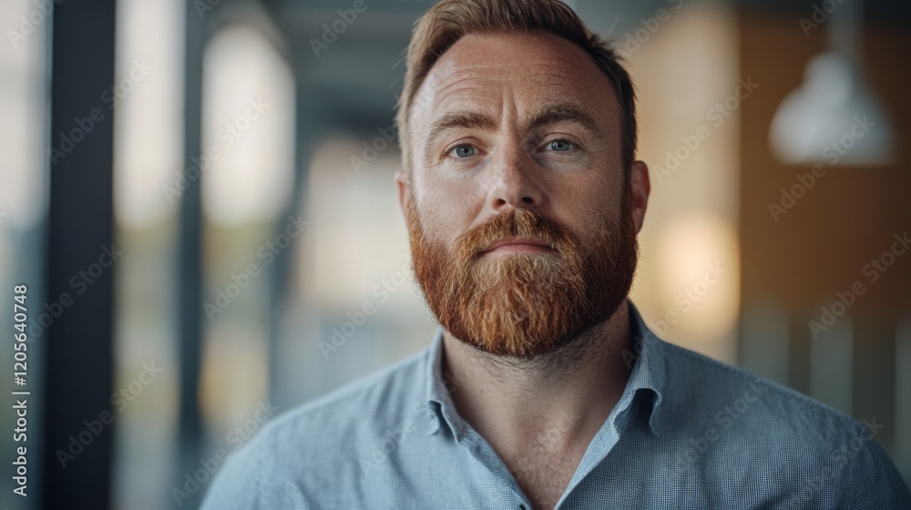 Obraz premium Close-up Portrait of a Thoughtful Man with a Red Beard