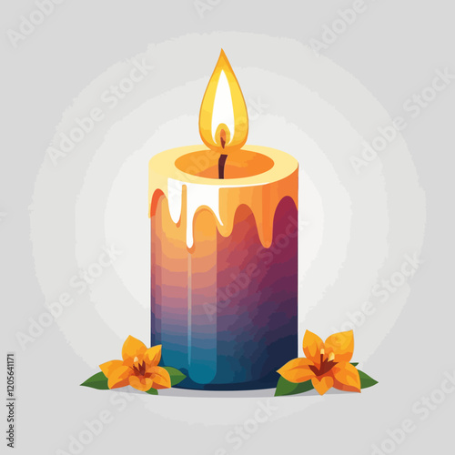 Vector drawing of candle holder with burning candle. Halloween elements with flat shapes. Halloween illustration on white background. Design elements for logos, badges, banners, labels, posters