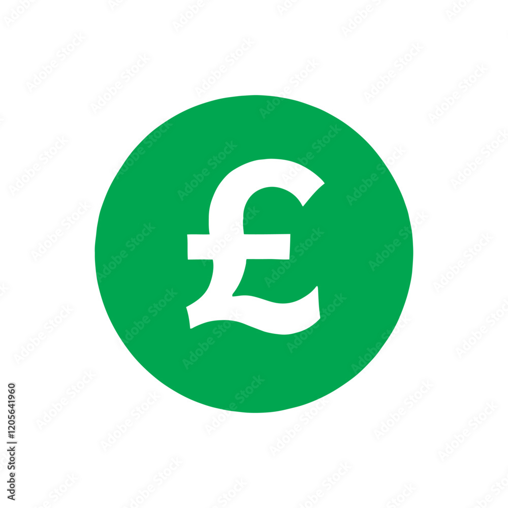 Green round shape with uk pound currency sign icon vector illustration design on white background. Green round shape with uk pound currency sign icon vector illustration design on white background.