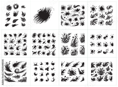 Creative Black Ink Splash Outlines Vector Illustration with Handmade Design and Silhouette Style.