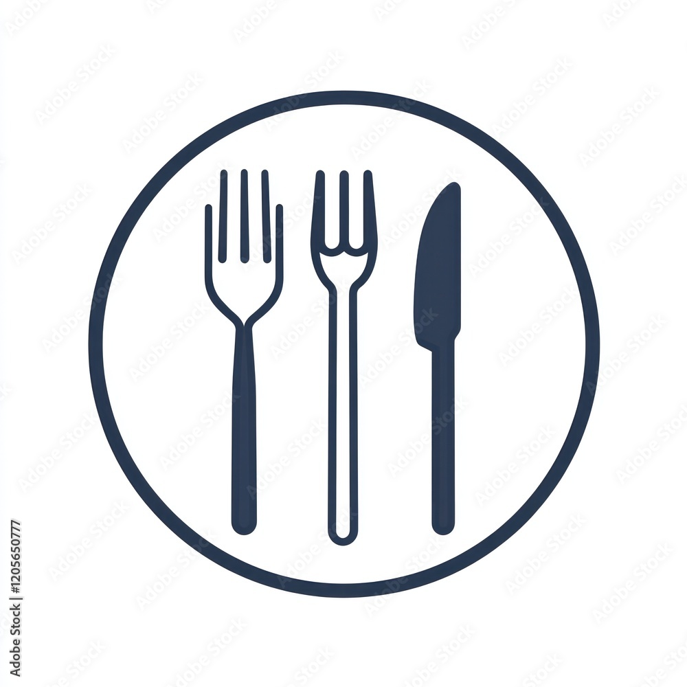 Restaurant cutlery icon; simple design; white background; food service symbol Restaurant cutlery icon; simple design; white background; food service symbol
