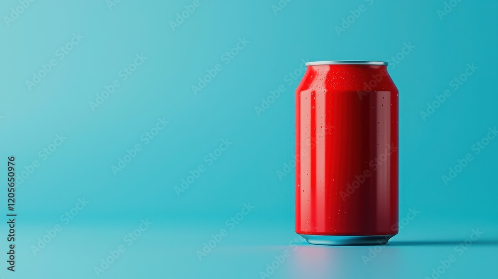 A bright red soda can stands against a cool turquoise background, highlighting its glossy surface and modern design. A bright red soda can stands against a cool turquoise background, highlighting its glossy surface and modern design.