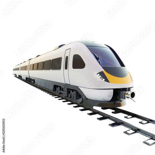 3D Rendered Futuristic Train Concept Model in Sleek Metallic Design Isolated on Transparent Background
