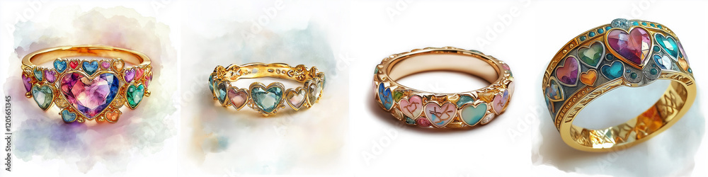 St Patrick's day elements Boho style in watercolor. Bohemian design collection. Four colorful rings set against a soft background. St Patrick's day elements Boho style in watercolor. Bohemian design collection. Four colorful rings set against a soft background.