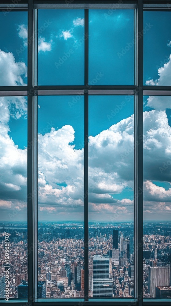 Fototapeta premium A stunning view of a bustling city skyline through a large glass window.
