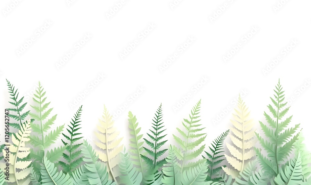 Fototapeta premium Paper fern border, white background, nature design, website header