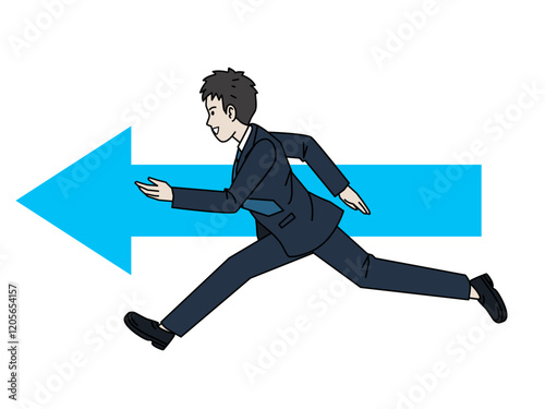 全速力で走る、ダッシュするスーツ姿の男性のイラスト
