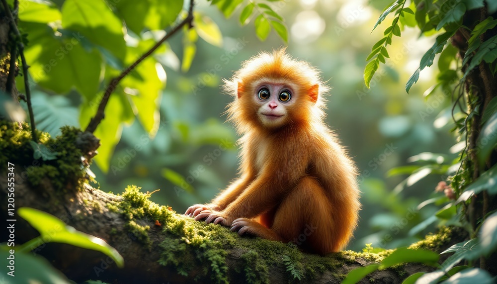 Fototapeta premium Adorable Golden Monkey in Lush Green Rainforest Habitat