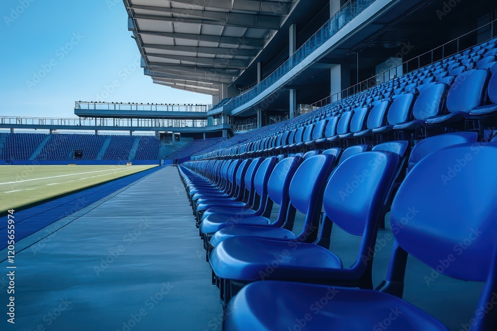 Obraz premium Safety inspection of a sports stadium, focusing on crowd control barriers, emergency exits, and structural integrity to ensure spectator safety.