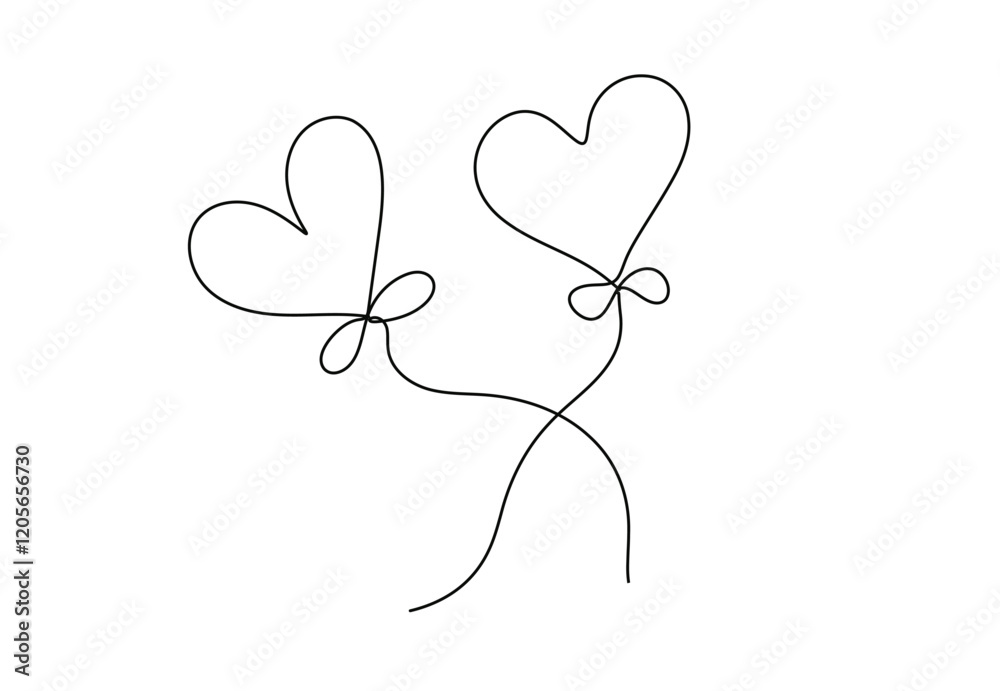 Fototapeta premium Two Hearts Continuous , line drawing style, vector illustration