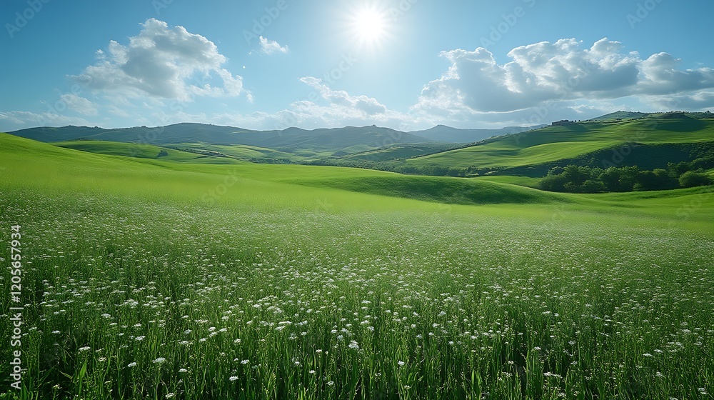 Rolling Hills Landscape With Blooming Spring Field Rolling Hills Landscape With Blooming Spring Field