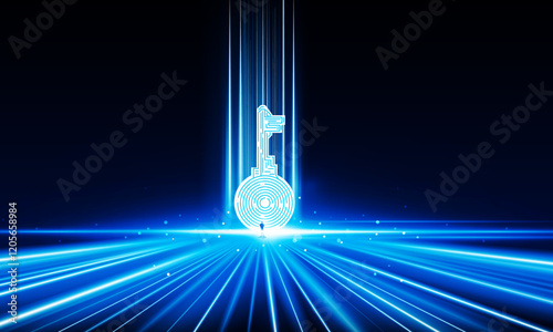 Abstract businessman Key Door open Light out technology and Question mark background Hitech communication concept innovation background, vector design