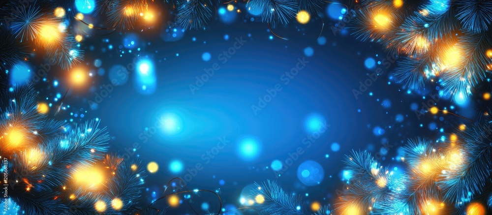 Festive Blue and Gold Pine Branches With Lights Festive Blue and Gold Pine Branches With Lights