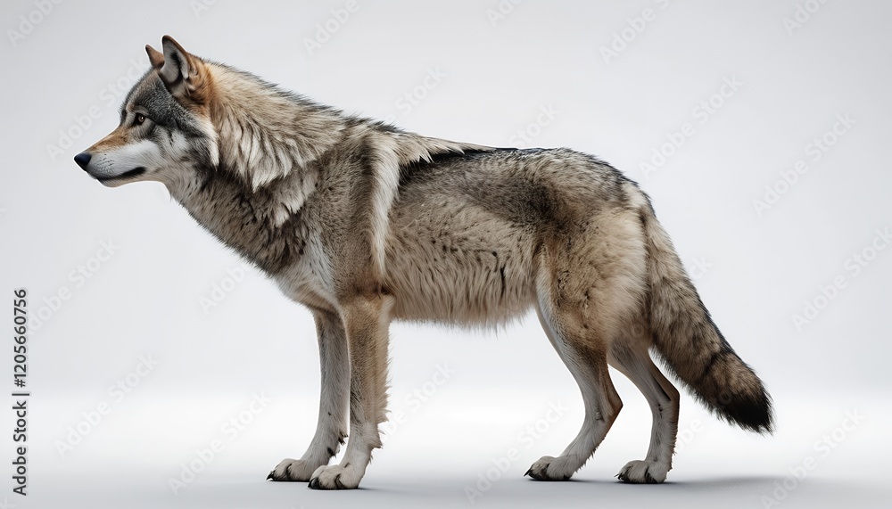 Fototapeta premium Majestic Gray Wolf Profile: A Stunning 3D Render of a Wild Canine
