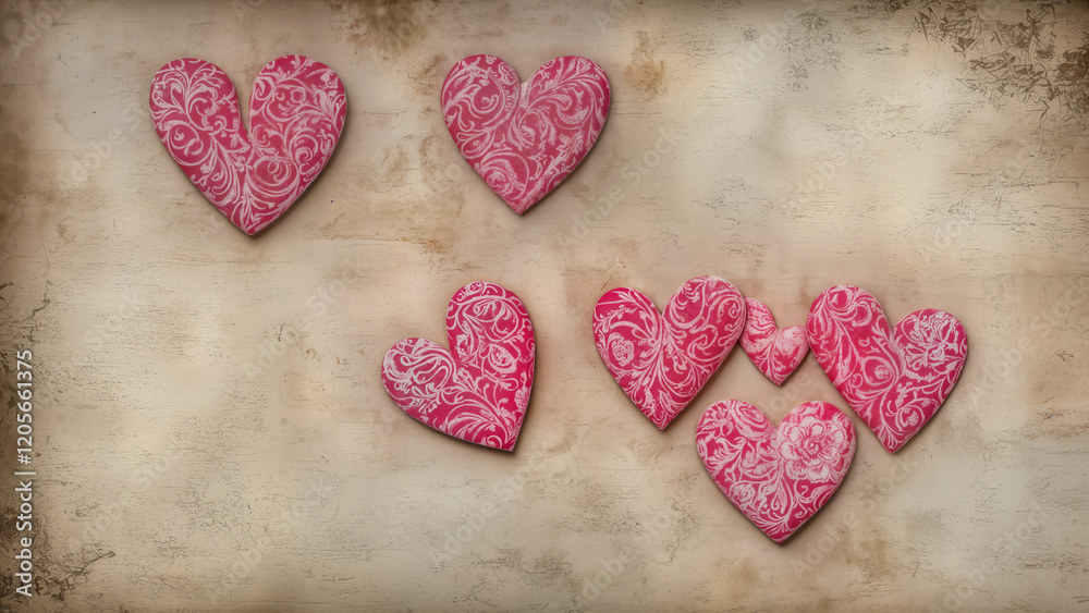 Obraz premium Red hearts and pink roses create a romantic backdrop for a special occasion or celebration