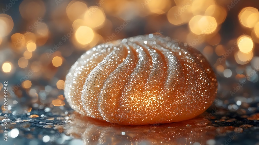 A small, golden pastry with a spiral design sits on a table