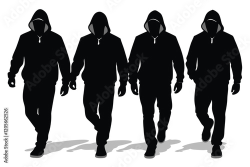 Man walking looking at cell phone smartphone silhouette set