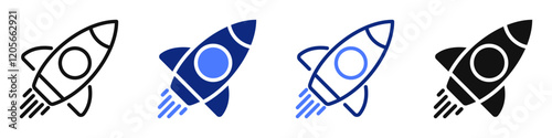 Vector icon or logo of space rocket related to science exploration or business startup. Symbol for website or app ui, logo design, illustration