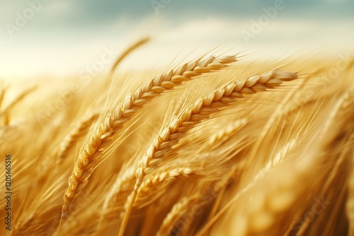 A golden hour photograph of a wheat field, with xanthous stalks swaying gently in the breeze