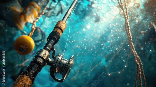 art fishing repor; sports fishing rod and tackle background photo