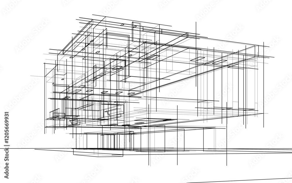 Architectural sketch of a house 3d illustration Architectural sketch of a house 3d illustration