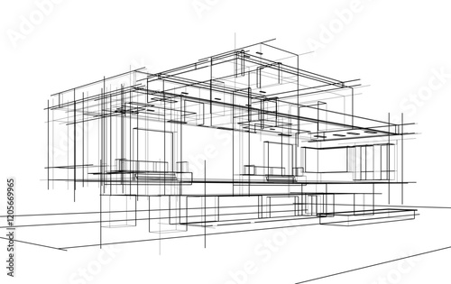 Architectural sketch of a house 3d illustration