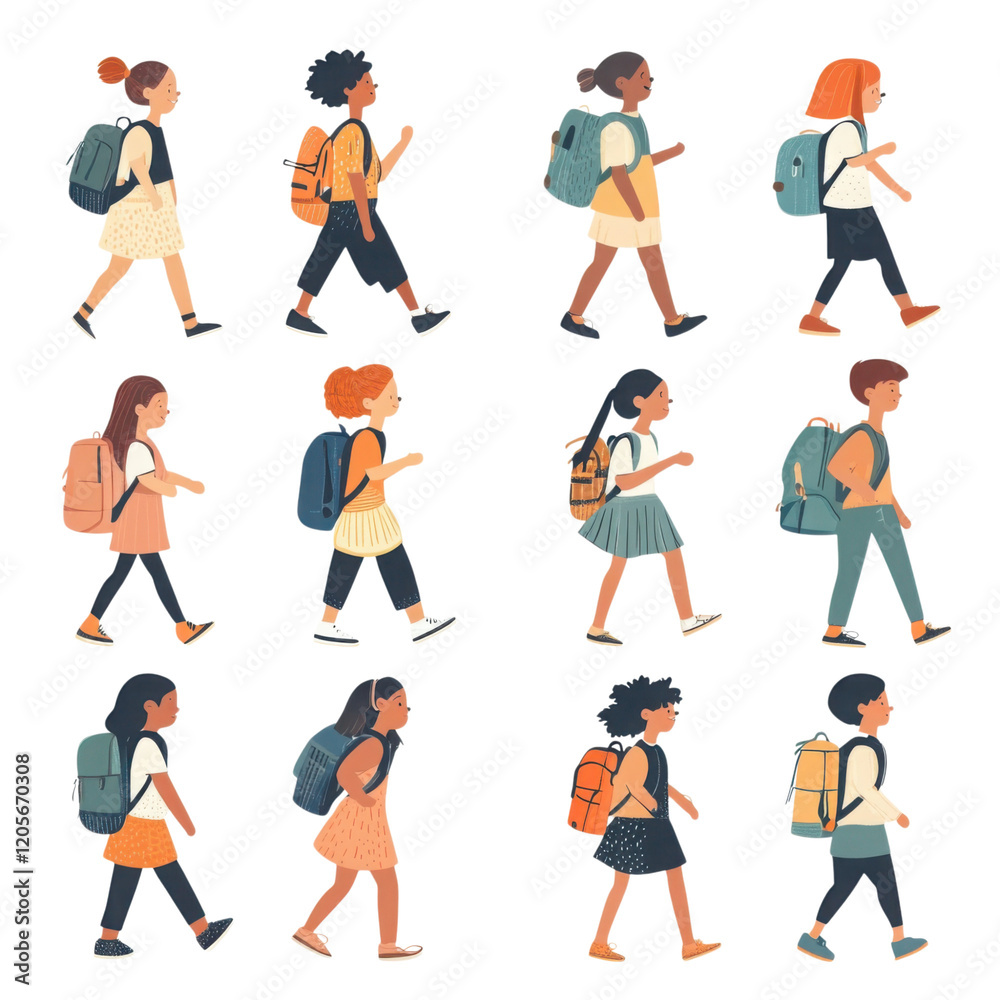 Diverse Children Walking Back to School Diverse Children Walking Back to School