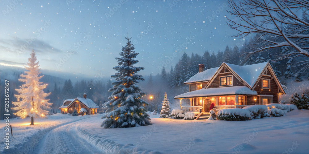 Fototapeta premium winter landscape with house