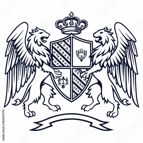 "Coat of Arms Lions Vector Art"