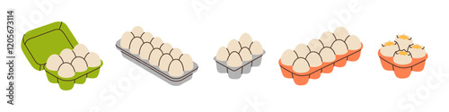 Chicken eggs in boxes. Organic farm product. Box of eggs. Vector illustration.