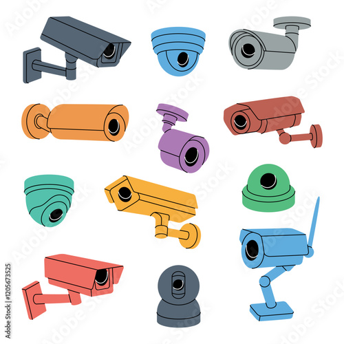 Surveillance cameras. Safety home protection system. Vector illustration.