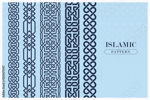 Arabic geomrtric pattern, islamic decorative frame and seamless borders.