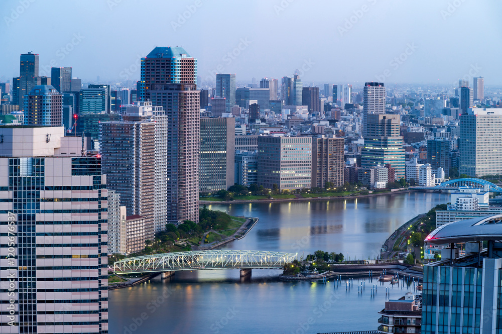 Cityscapes of tokyo sun rise winter, Skyline of Tokyo, office building and downtown of tokyo in minato, Japan, Tokyo is the world's most populars metropolis and centers for world business.