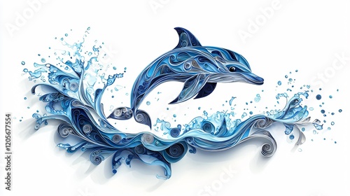 Wallpaper Mural Artistic Dolphin in a Splash of Blue Waves with Abstract Design Elements Torontodigital.ca
