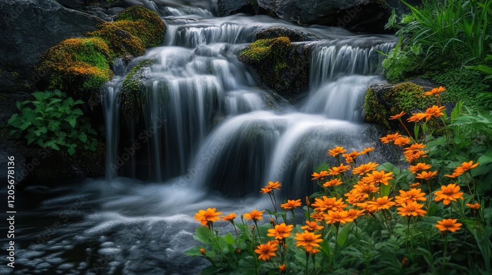 Obraz premium Orange mountain flowers AI generated image