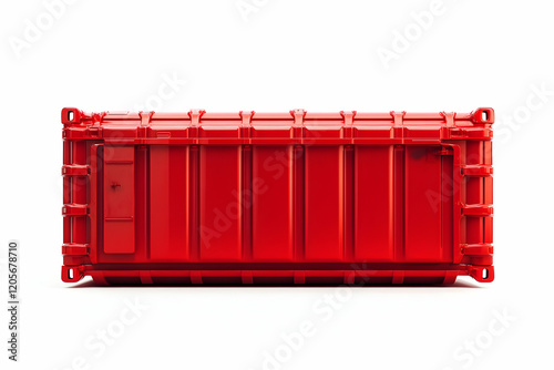 Bright red cargo container in 3D design, isolated on a clean white background
