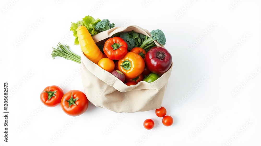 Fresh Produce Shopping Bag on White Background - Top View Fresh Produce Shopping Bag on White Background - Top View