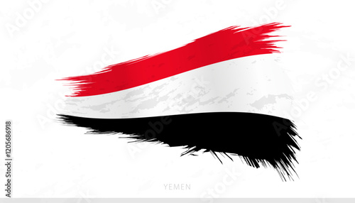 Yemen National Flag with Textured Brush Strokes.