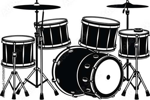 Acoustic Drum Kit Silhouette, Drum Set, Trap Set Percussion musical instrument