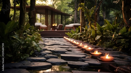 A photo of a spa retreats outdoor reflexology path. photo