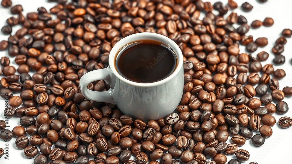 Roasted Coffee Beans Encircling a Cup - Stunning Coffee Still Life Roasted Coffee Beans Encircling a Cup - Stunning Coffee Still Life
