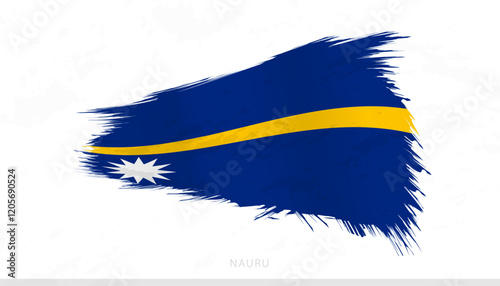 Nauru National Flag with Textured Brush Strokes.